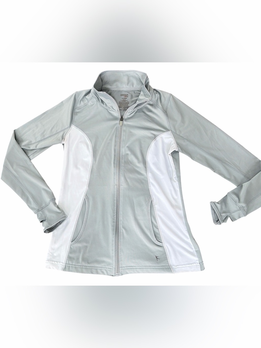 Danskin Now Women's Sz M Soft Silver Track Jacket Semi-Fitted Full Zip